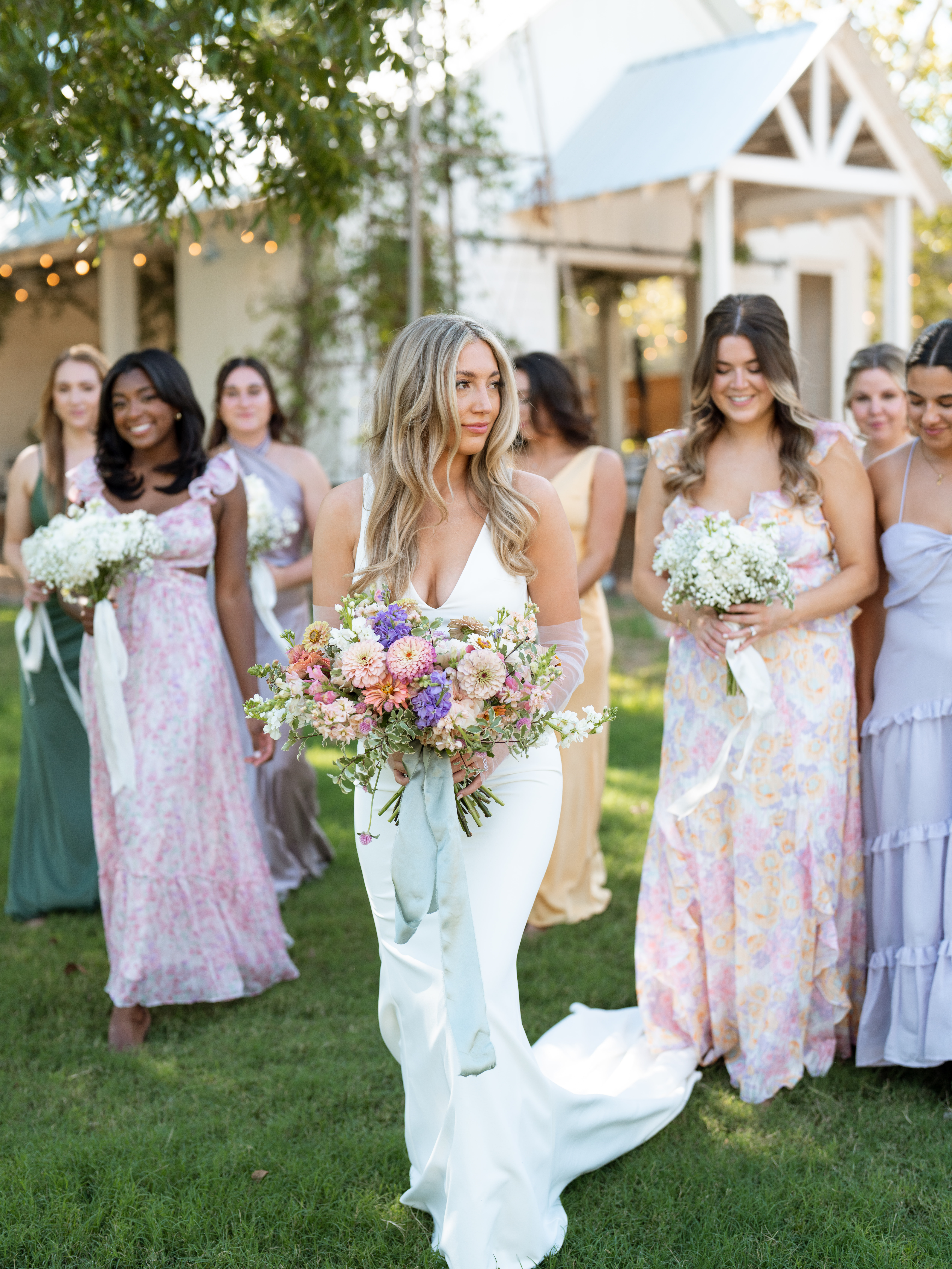 Colorful wedding with mixed matched bridesmaid dresses