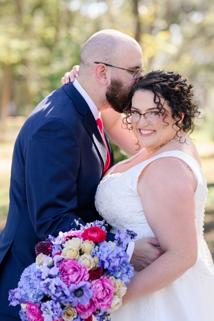 Happily married couple on wedding day