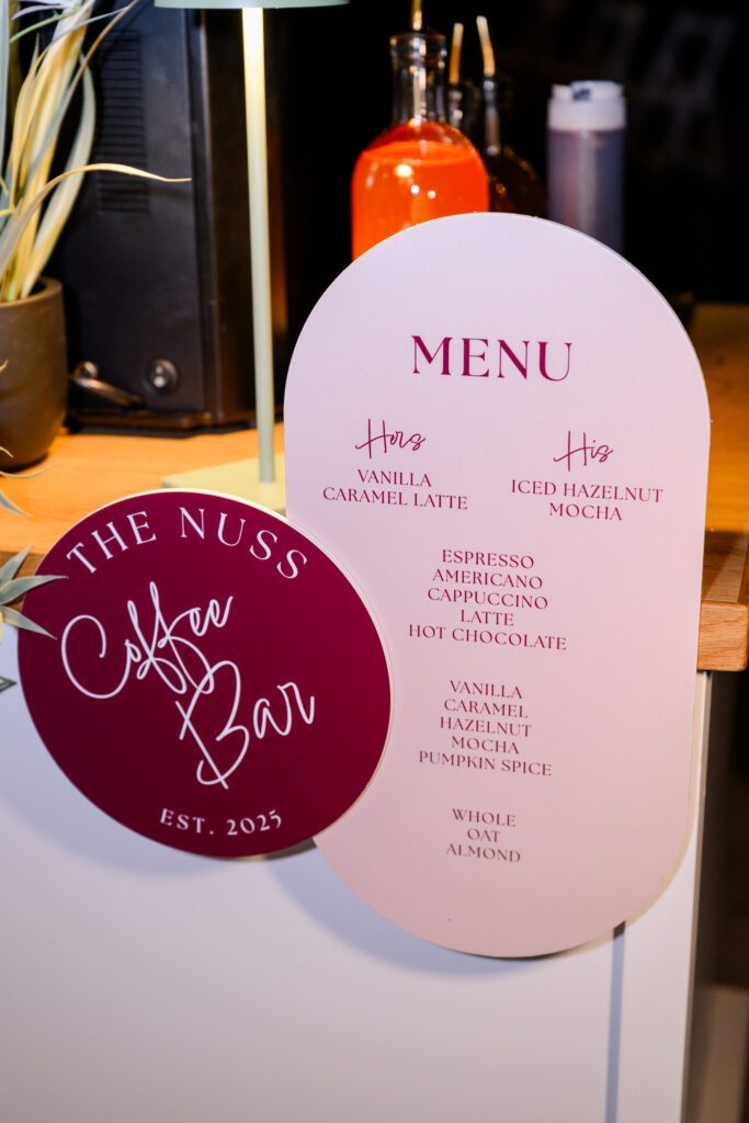Wedding bar signage for coffee bar