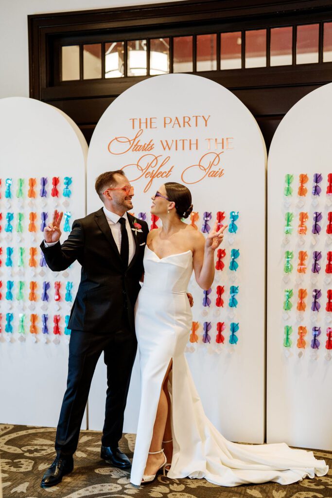 Planning a unique party favor wall was an important part of what this couple did after getting engaged