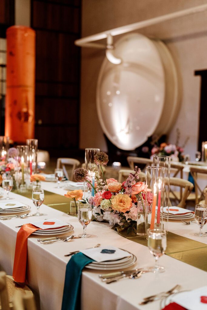 A beautiful moody wedding reception layout