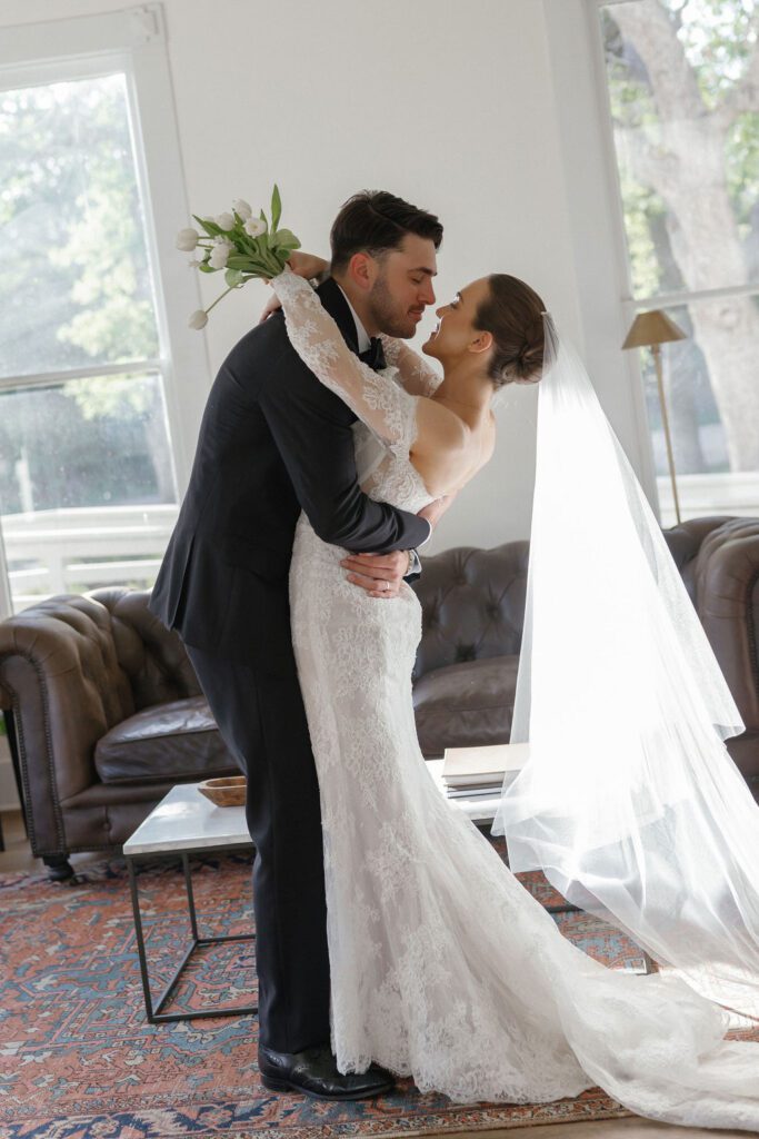 Cute bride and groom sharing a moment