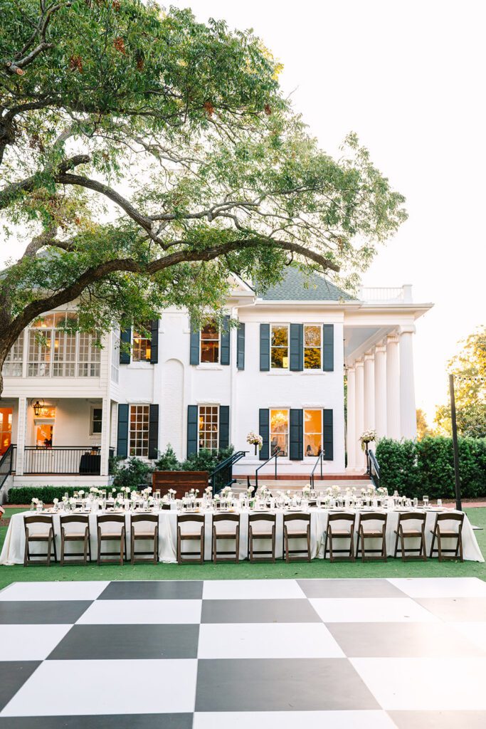 This gorgeous black and white checkered dance floor was the perfect wedding decision to make.