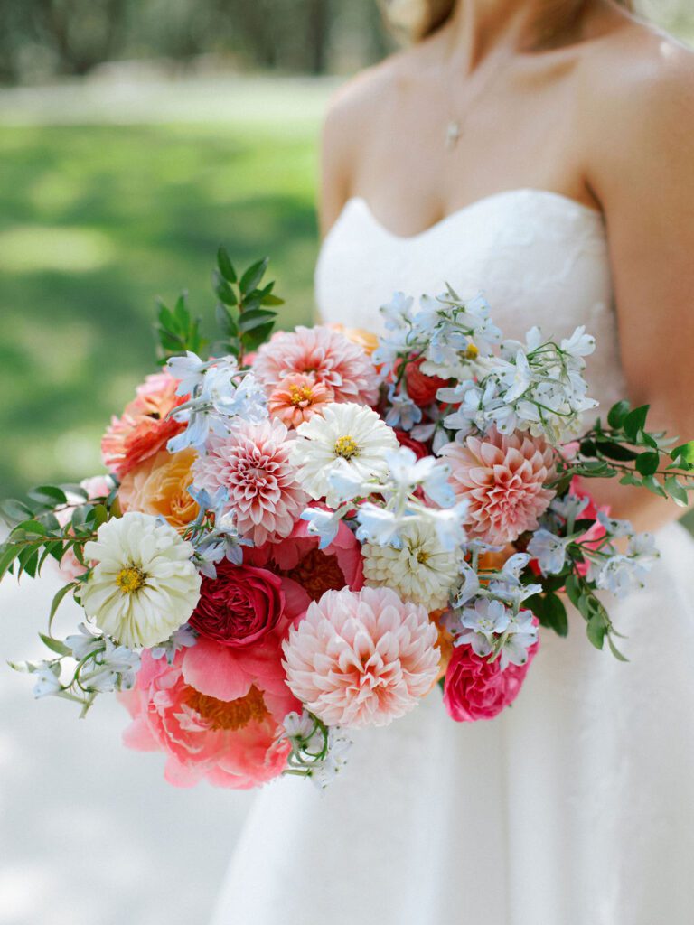 Spring bridal bouquet with peonies