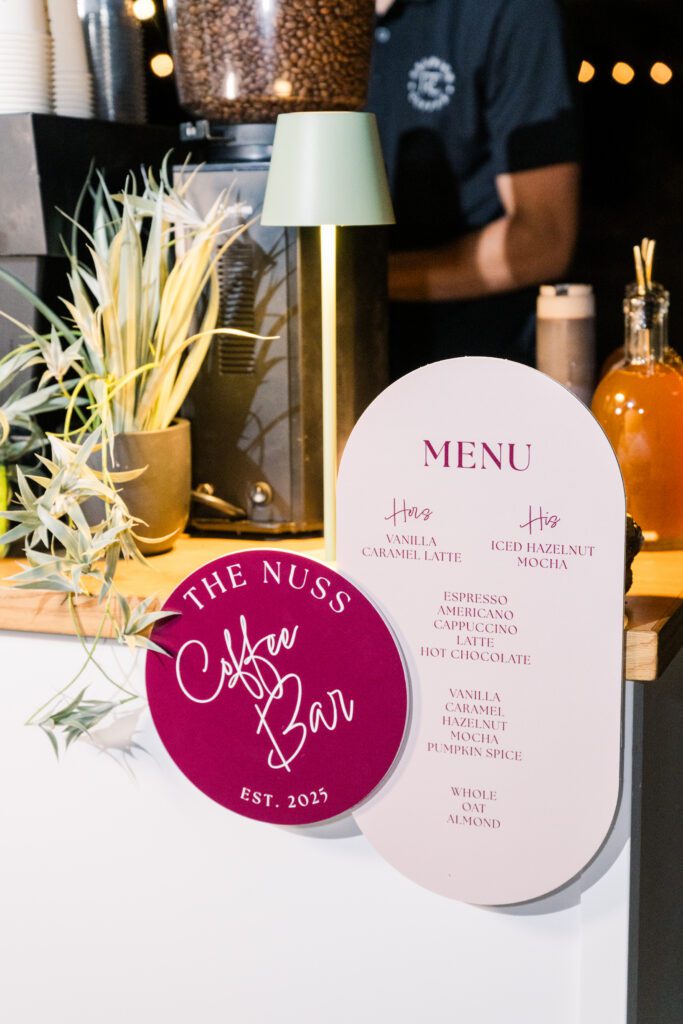 coffee bar signs at wedding