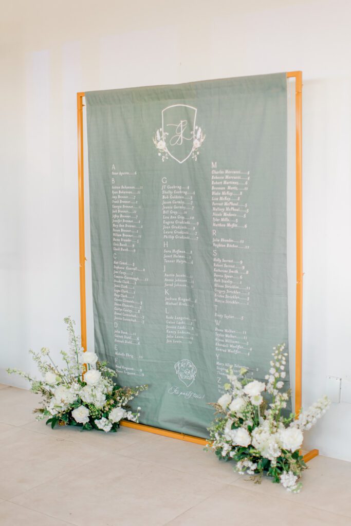 wedding seating chart with gold metal stand