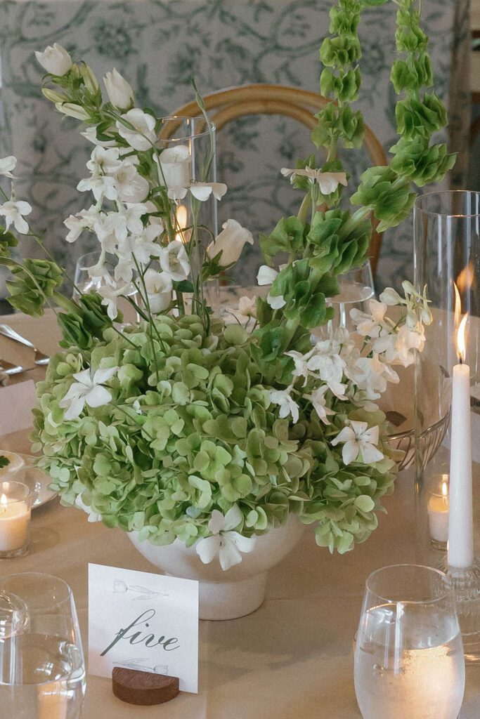 Wedding floral centerpiece with table number