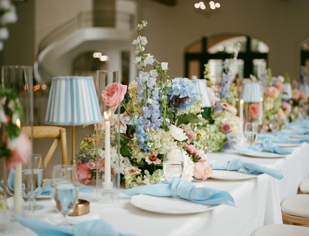 This tablescape with florals was a big part of the wedding budget breakdown for this couple.
