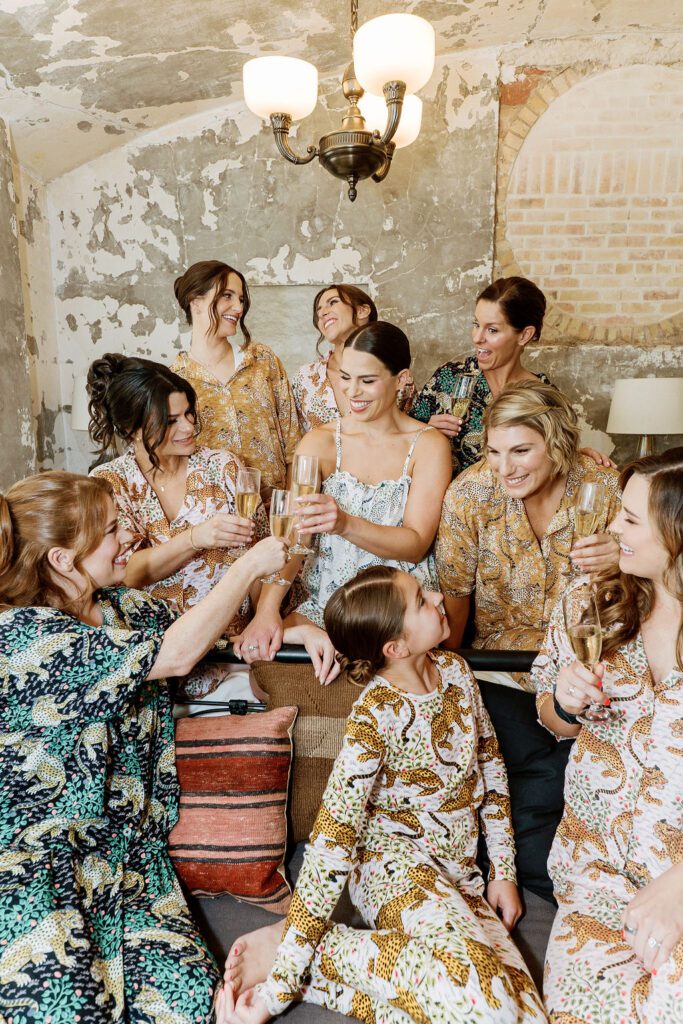Bridal party enjoying champagne