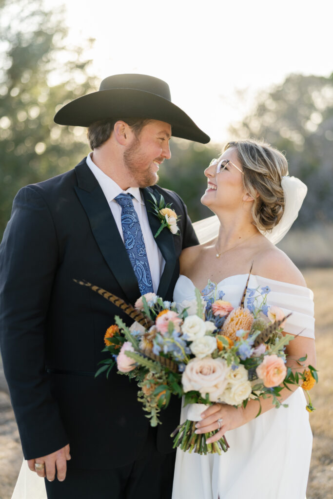 Texan newlyweds at golden hour