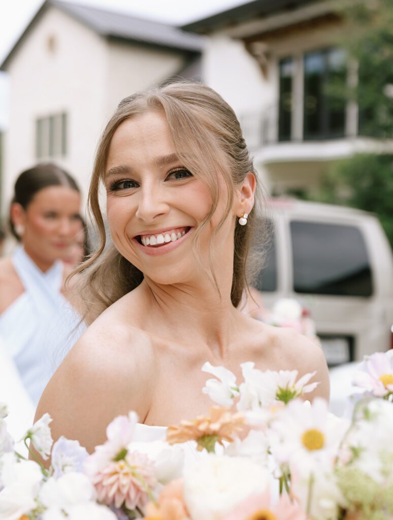 Close-up of a very happy bride