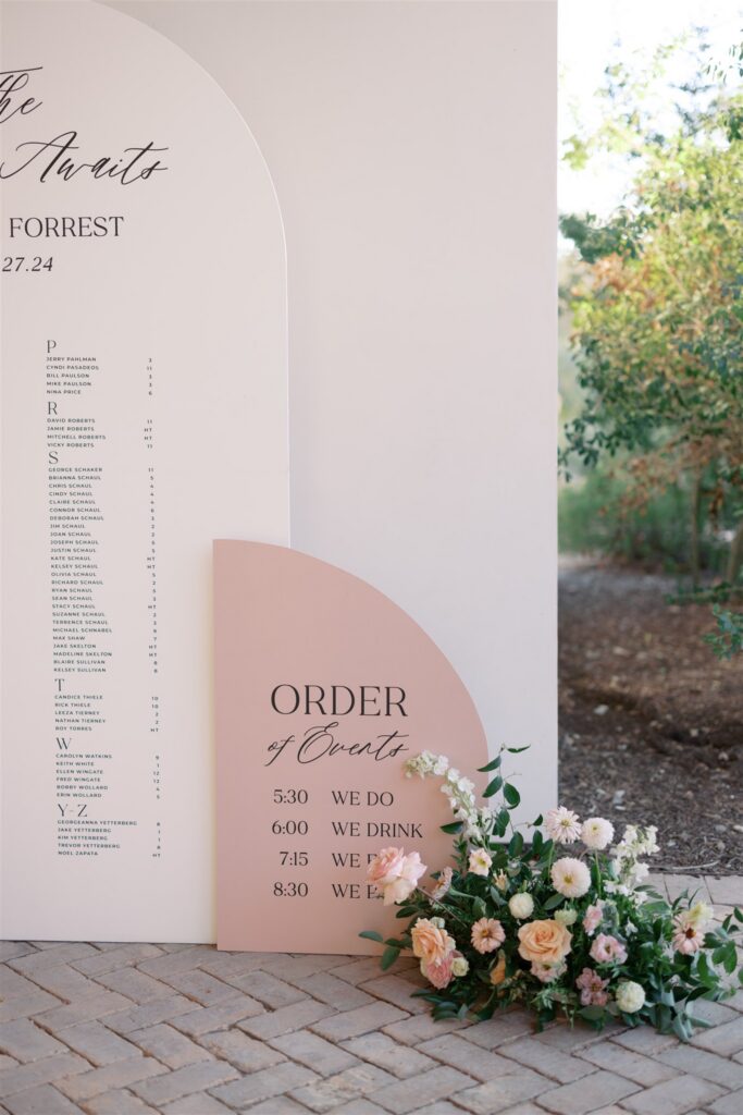 Wedding signage with timeline