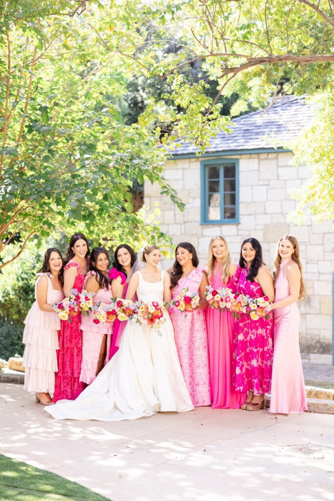 Beautiful pink bridal party gowns