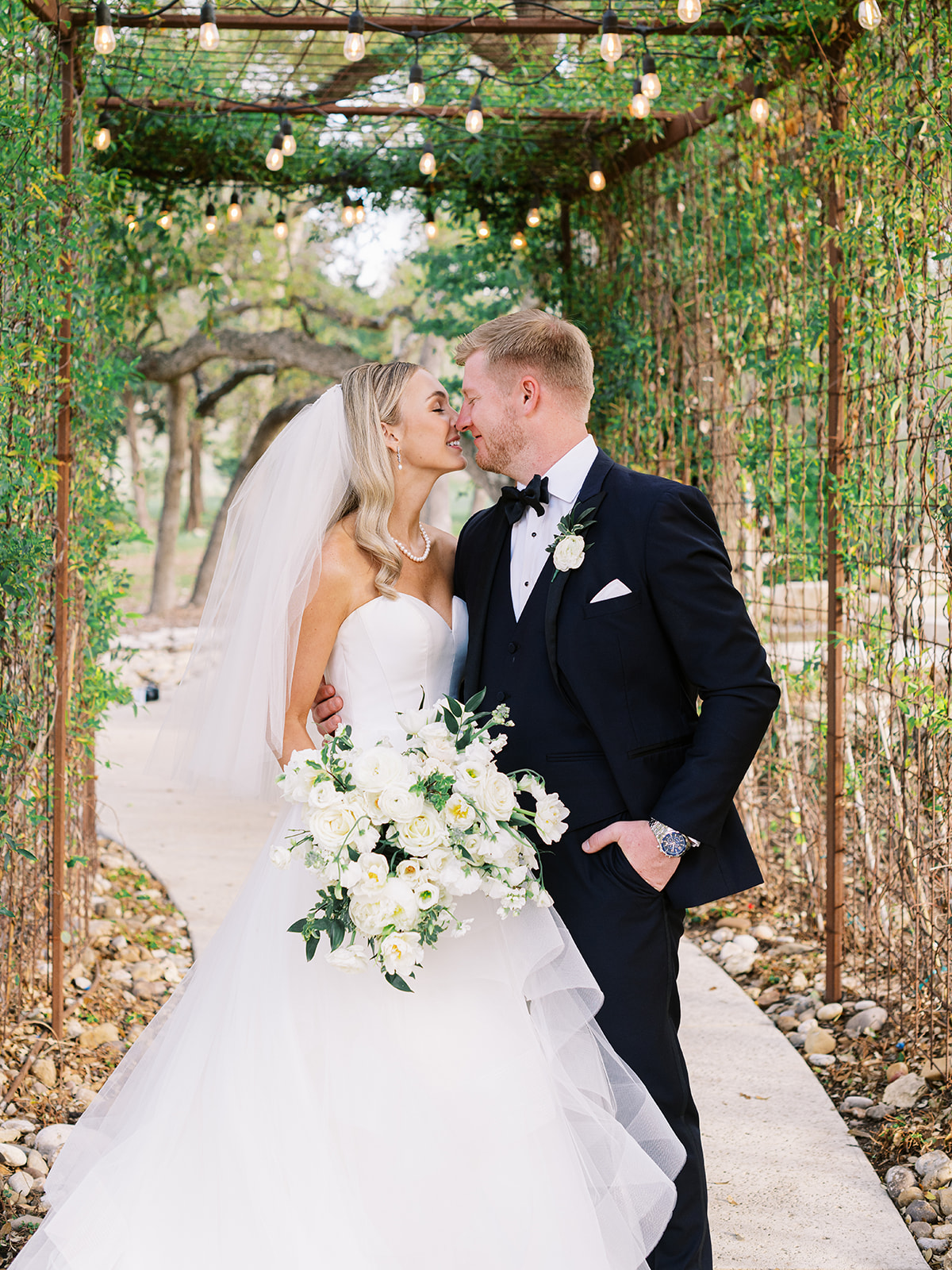 Newlyweds kissing